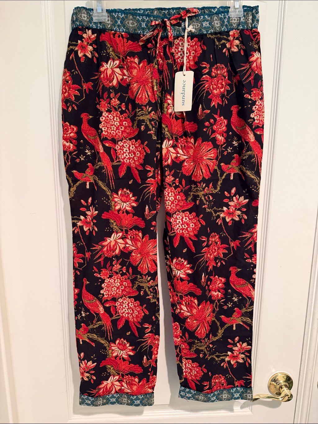 Sundance Black Floral Red Bird Lounge Pants